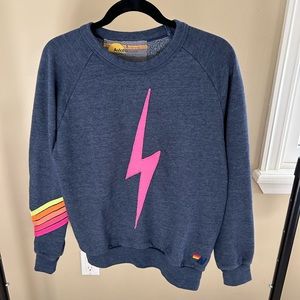 EUC Aviator Nation Crewneck in Navy Blue with Pink Bolt, Women’s Small